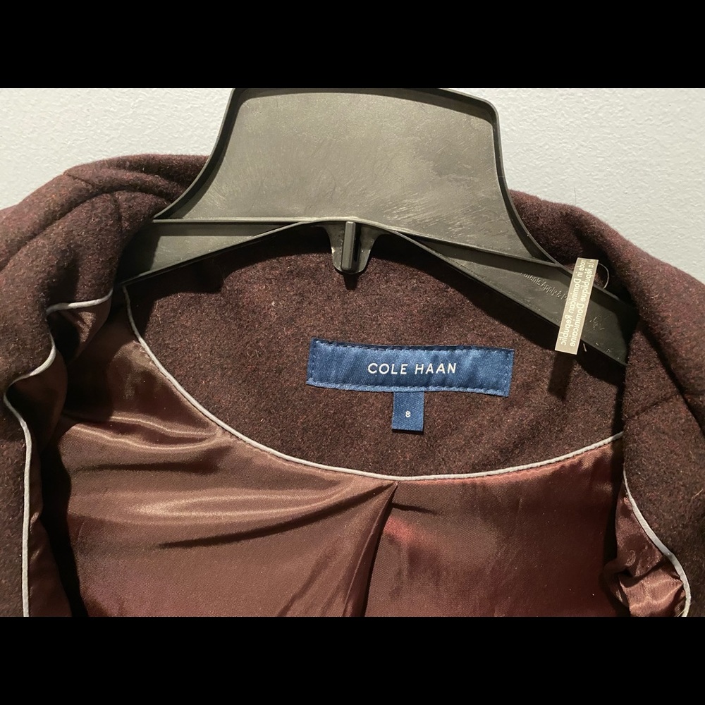 Cole Haan NWTO Wool blend Eggplant coat with Oversized hood & elegant belt. - Picture 6 of 16